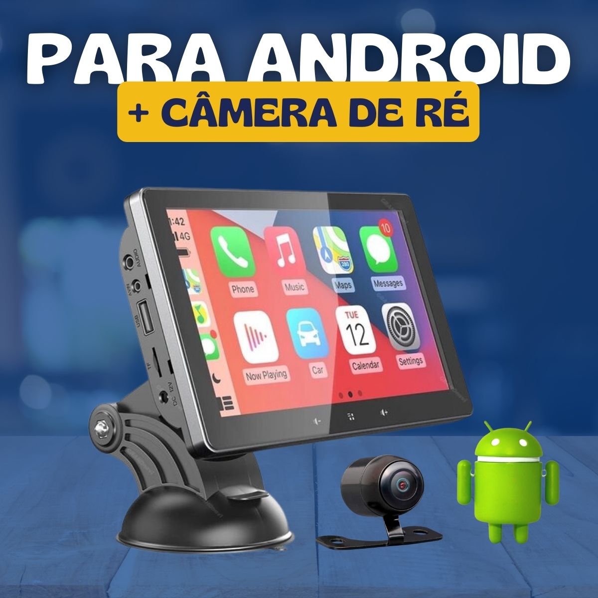 Smart Carplay™ - MULTIMÍDIA PORTÁTIL + BRINDE CÂMERA DE RÉ